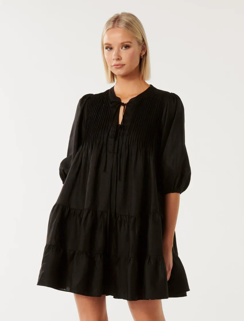 Sandra Pintuck Mini Smock Dress