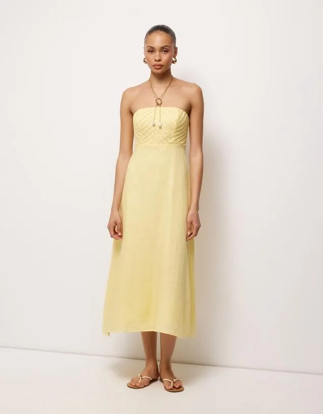Maris Pintuck Strapless Linen Midi Dress