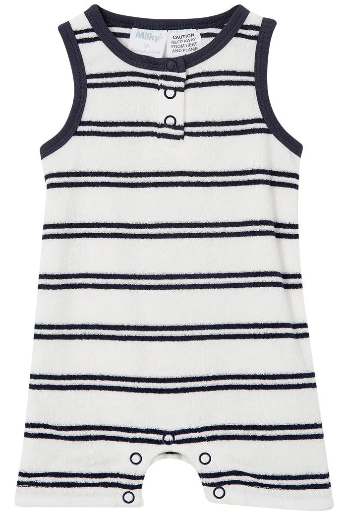 MILKY Terry Towelling Henley Romper - Off White