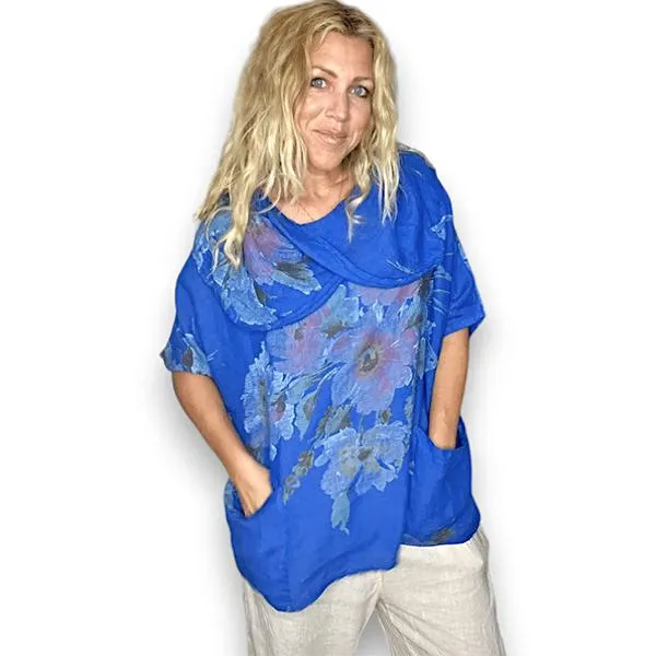 Blossom Split Collar Moku Top Cobalt