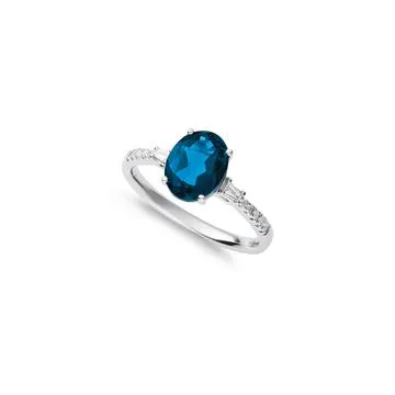9ct White Gold London Blue Topaz & Diamond Ring TDW=.12ct