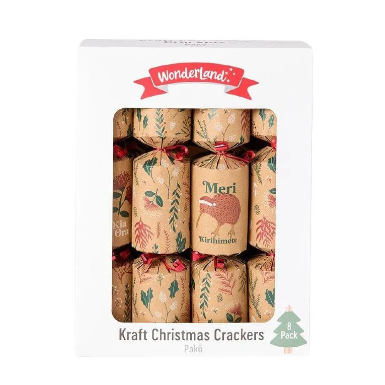 Wonderland Kraft Christmas Crackers Assorted 8 Pack