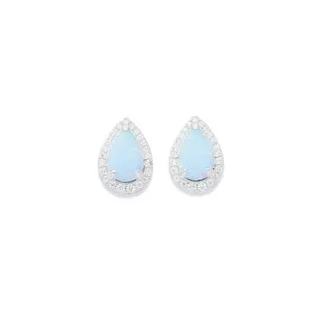 Sterling Silver Cubic Zirconia & Created Opal Studs