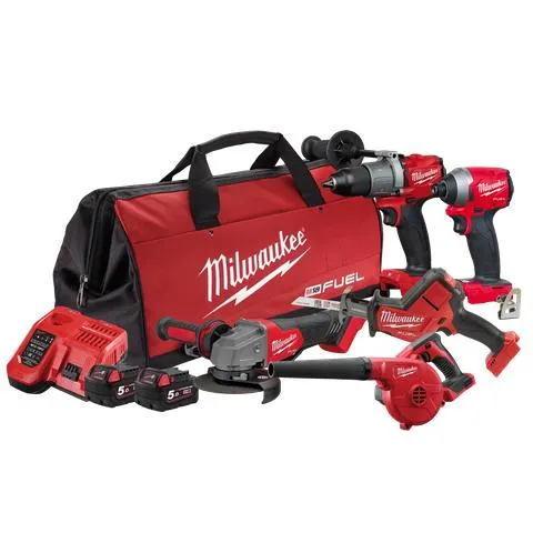Milwaukee M18 FUEL Cordless Power Pack Brushless 5pc Kit 5J2 18v 5Ah