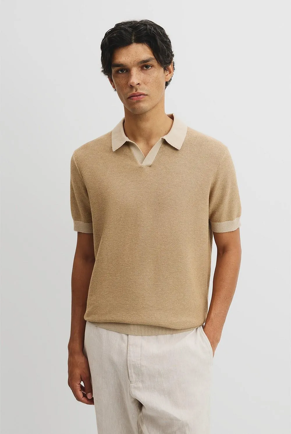 Linen Cotton Honeycomb Knit Polo