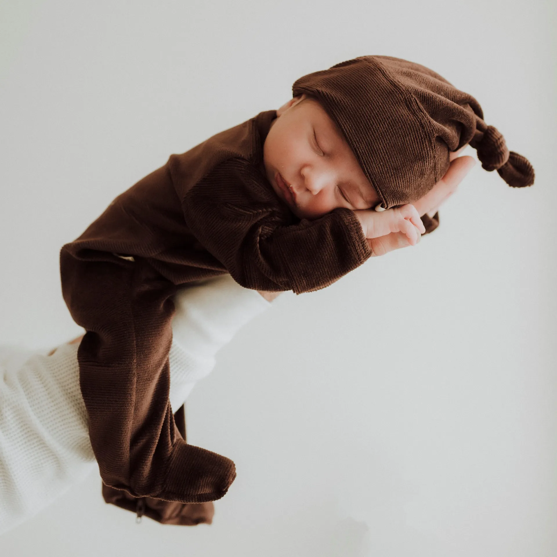 My First Outfit - Corduroy Footed Overalls & Beanie Set - Chocolate