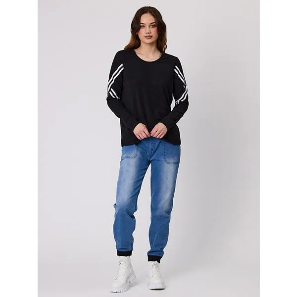 Isabella Stripe Trim Top Black