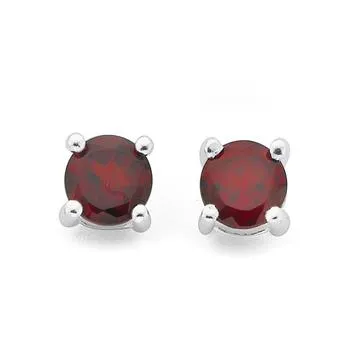 Sterling Silver 5mm Garnet Stud Earrings