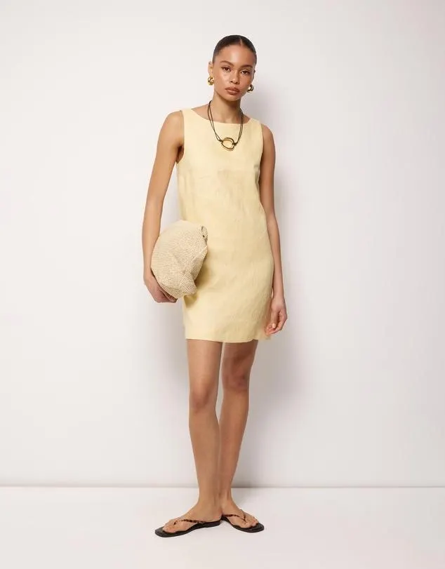 Indra Boat Neck Linen Mini Dress