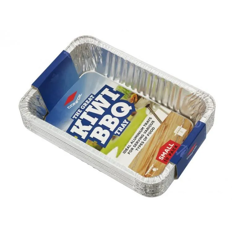 10 Pack Small Kiwi BBQ Foil Tray Containers - 1100ml - 21.5cm x 15cm x 4.5cm