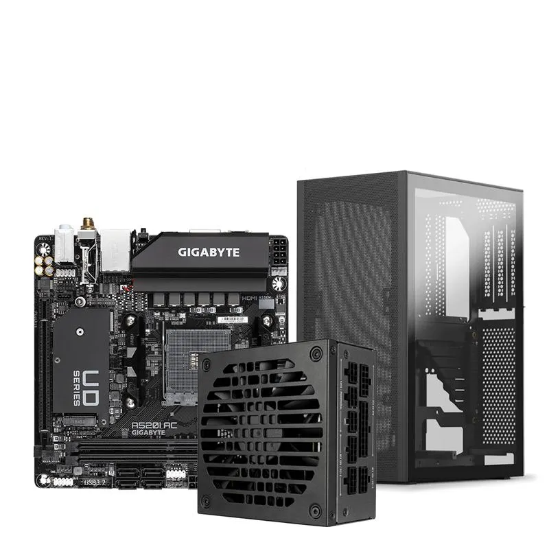 SSUPD Meshlicious TG PCIE 3.0 + 650W 80Plus Gold SFX-L PSU + Gigabyte A520I AC Mini ITX Combo - Black