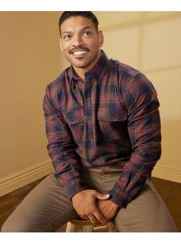 Men's 1/2 Placket Flannel Shirt in Burg/navy/tan