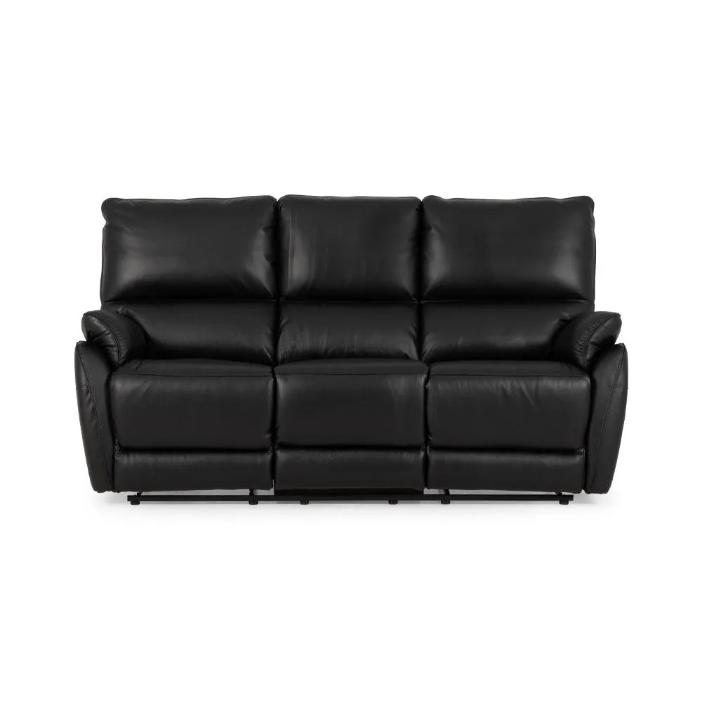 Hayley 3 Seater Leather Recliner, Black