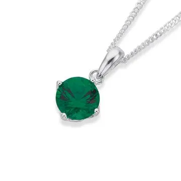 Sterling Silver Green Cubic Zirconia 6.5mm Claw Set Pendant
