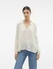 Vero Moda Sunny Long Sleeve V-Neck Top, Oatmeal
