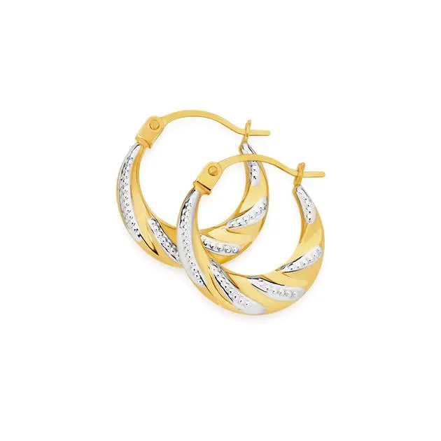 9ct Gold Two Tone 9mm Beaded Twist Creole Earrings