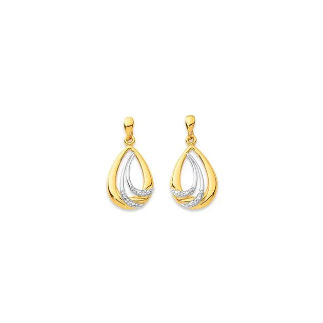 9ct Two Tone Diamond Teardrop Earrings