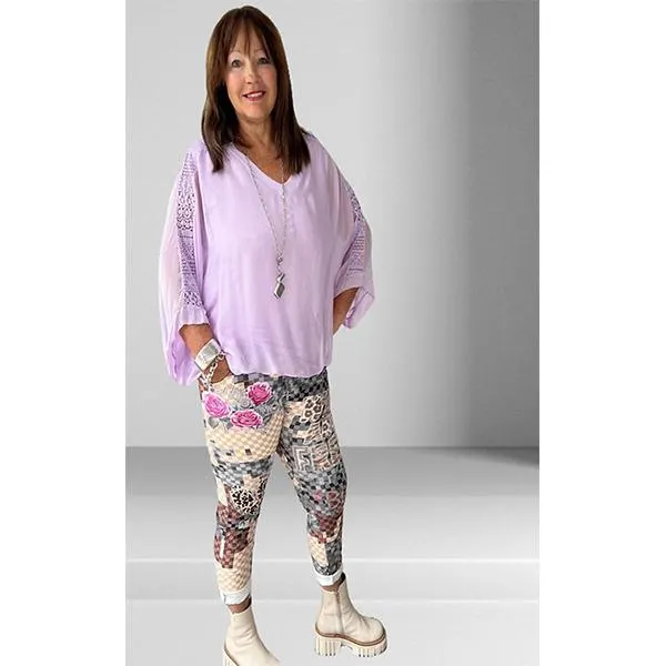 Silk Top with Lace back underlay Lilac