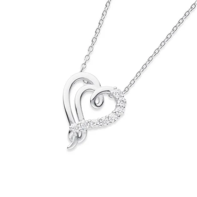 Sterling Silver Cubic Zirconia Twist Heart Necklet