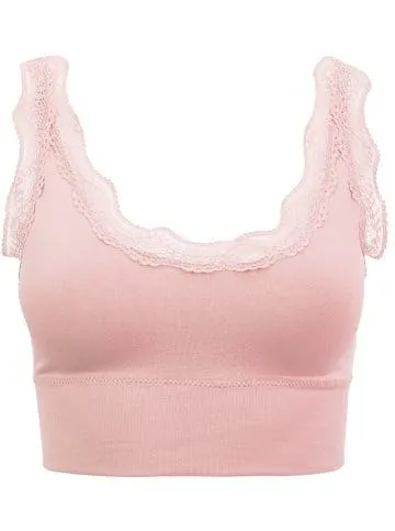 Women's Lace Trim Seamfree Crop in Lotus Pink