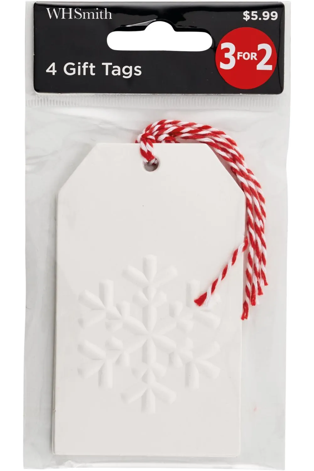 WHSmith Gift Tags White Snowflake Pack of 4