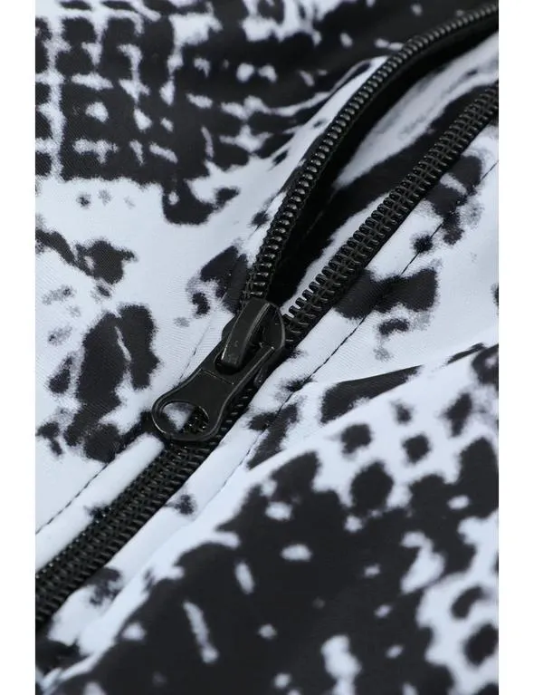 Gray Snake Print Zipper Cut-out Rash Guard Swimsuit