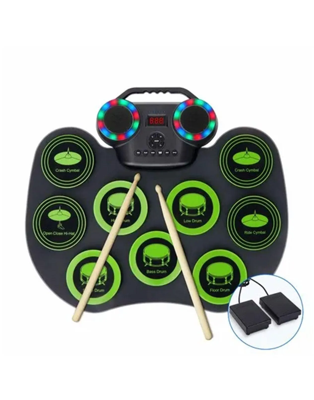Home Electronic Drum Practice Pad with Built-in Dual Speakers and LED lights