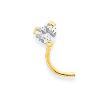 9ct Gold CZ Heart Nose Stud