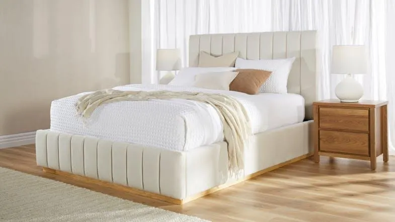 Ellie Queen Upholstered Bed Frame - Snow