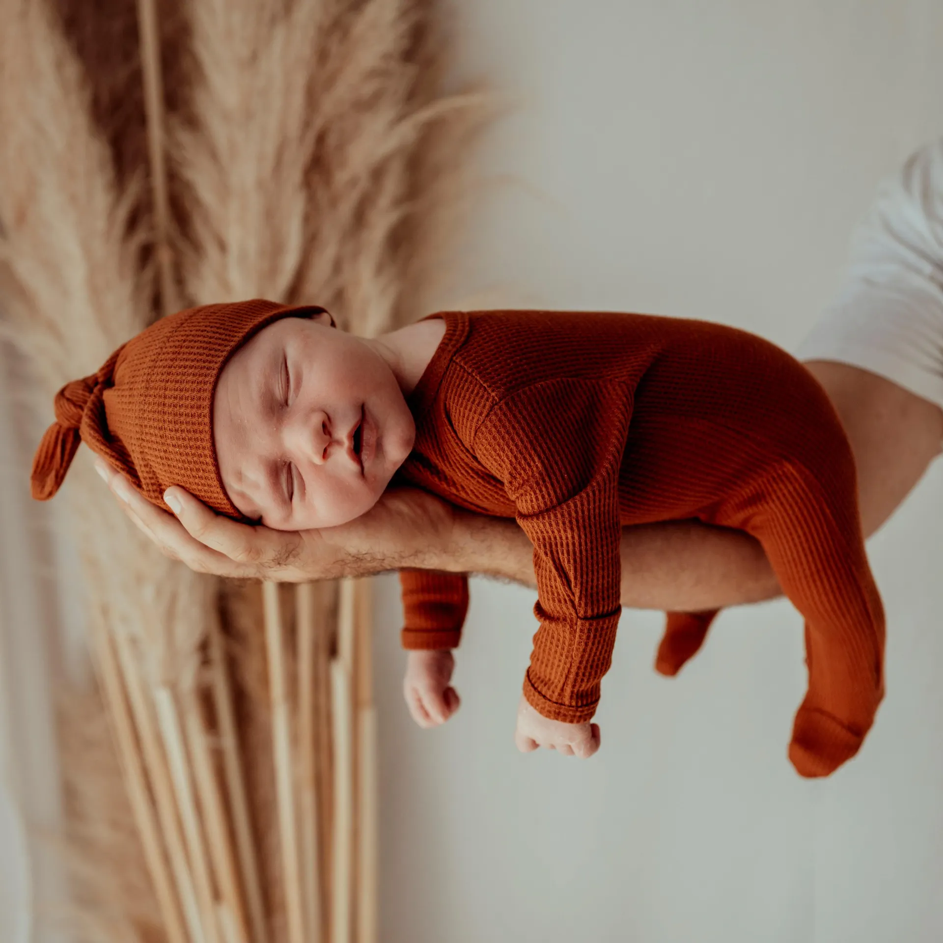 My First Outfit - Waffle Footed Overalls & Beanie Set - Bronze