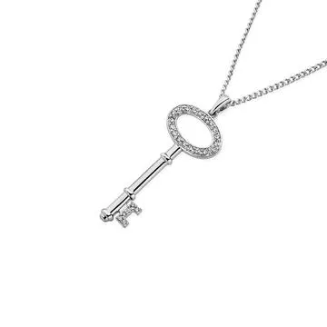 9ct White Gold Diamond Key Pendant