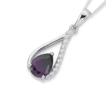 Sterling Silver Pear Violet Cubic Zirconia Loop Pendant