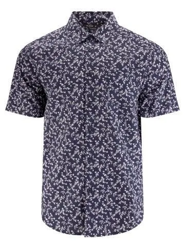 Men's Short Sleeve Cotton Slub Shirt in Navy/white Ditsy