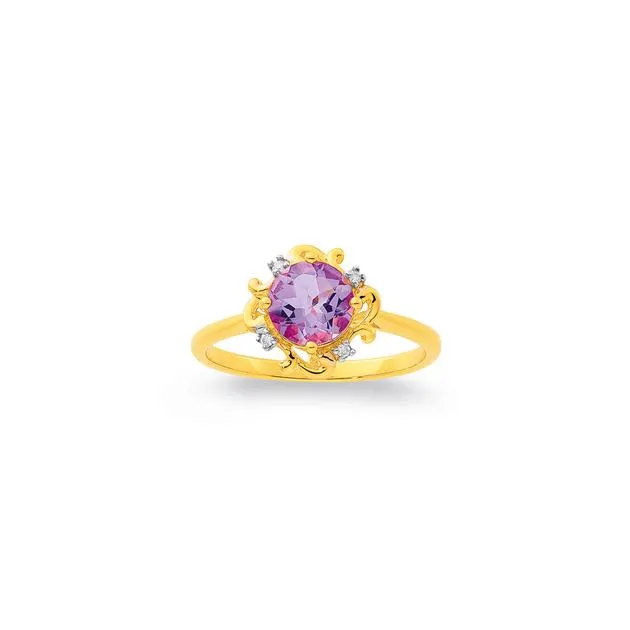 9ct Amethyst and Diamond Scroll Ring