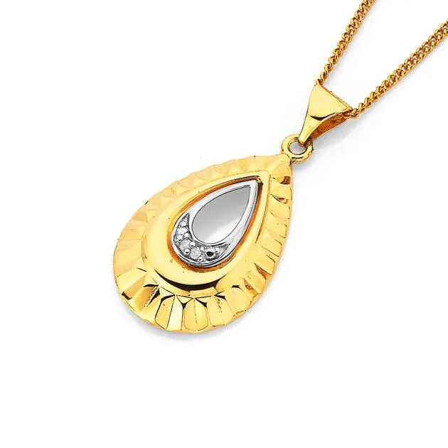 9ct, Teardrop Diamond Pendant