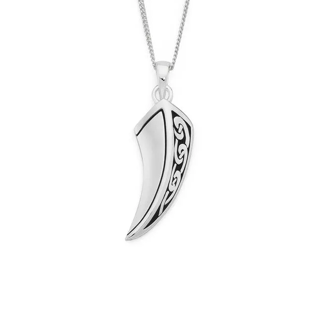 Silver Oxidised Scroll Tusk Pendant