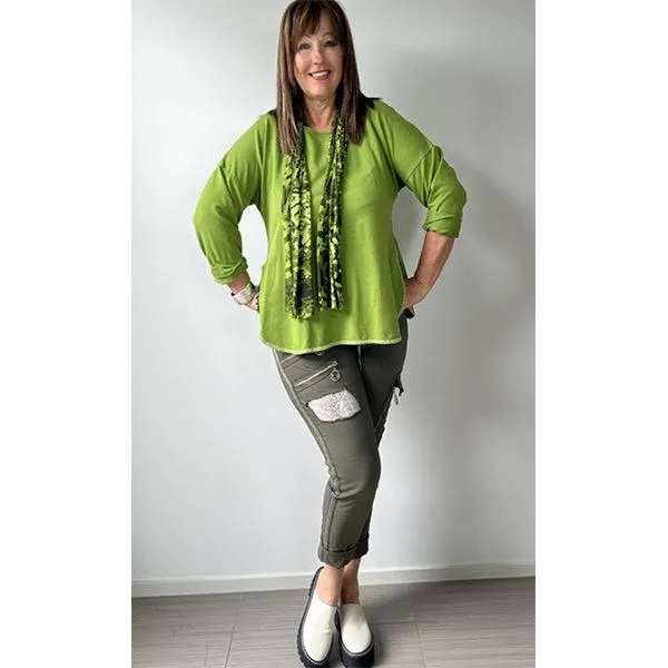 Italian Scoop Sweatshirt With Scarf Green
