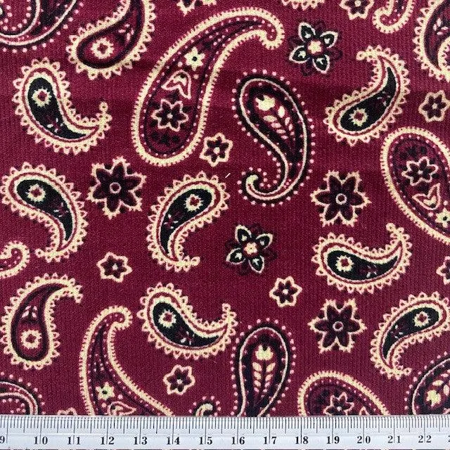 Printed Corduroy Fabric, Red Paisley- Width 114cm