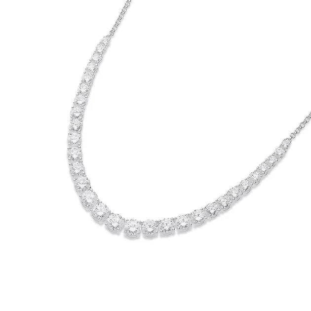 Silver CZ 45+5cm Graduated Tennis Necklace