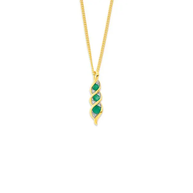 9ct Emerald & Diamond Twist Pendant