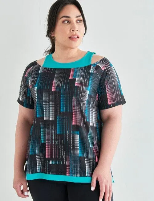 Superfit Curve Twofer Top, Aqua & Black