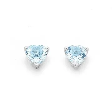 9ct White Gold, Aquamarine 5mm Heart Stud Earrings
