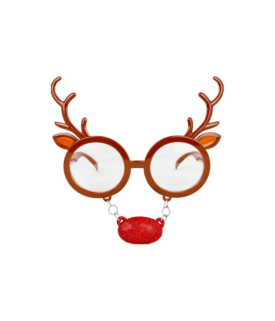 Reindeer With Nose Christmas Glasses