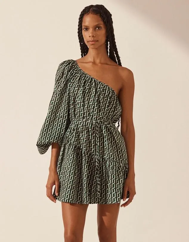 Ida Long Sleeve One Shoulder Tiered Mini Dress