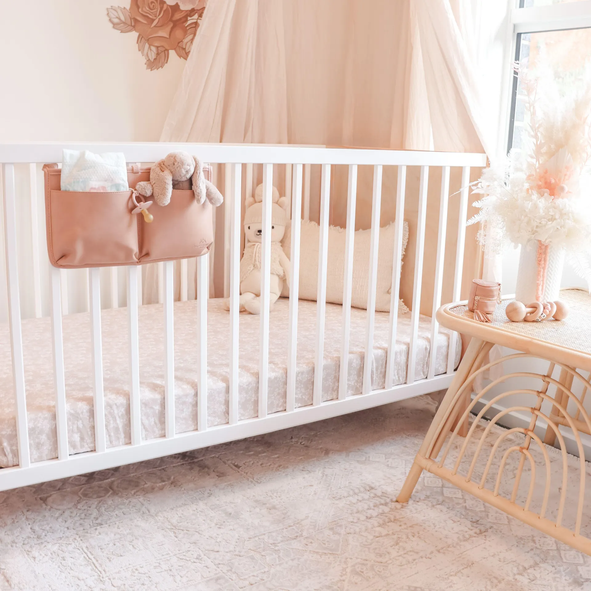 Vegan Leather Cot Organiser - Rose Pink