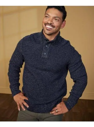 Men's Button Neck Jumper in Navy Marle
