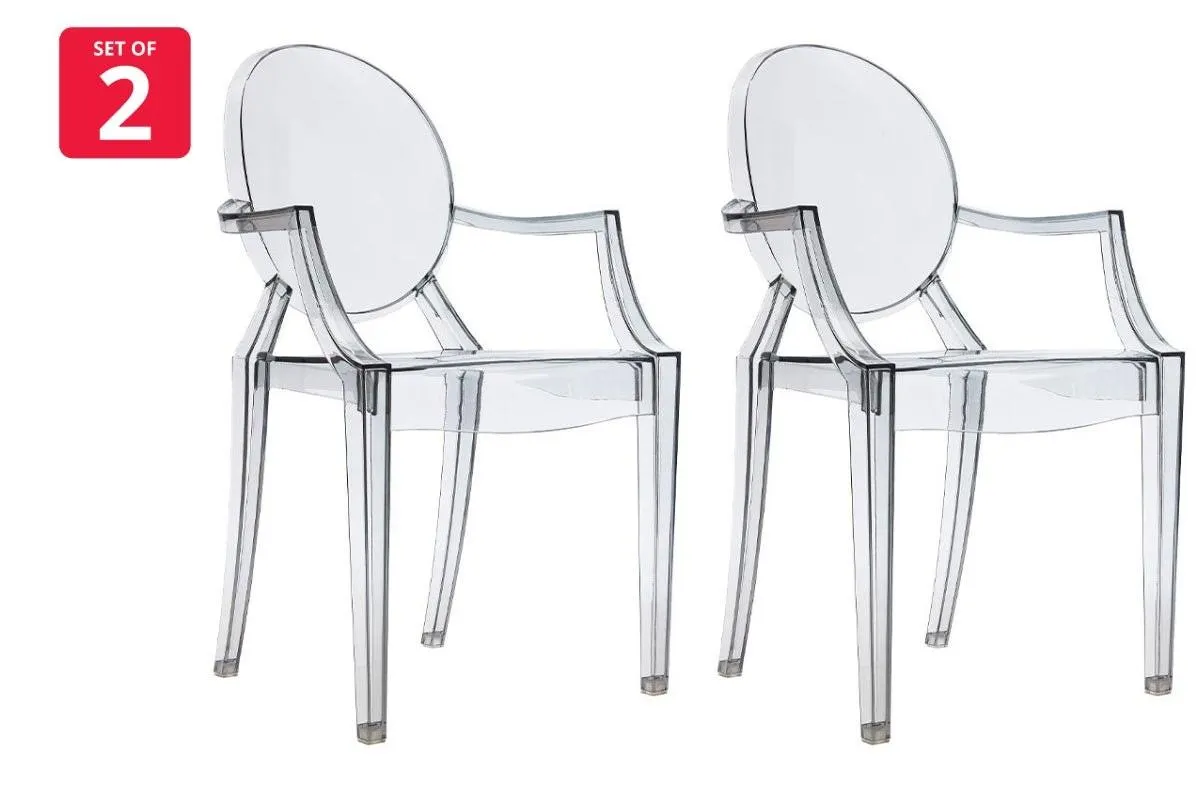 Set of 2 Matt Blatt Philippe Starck Louis Ghost Dining Chairs Replica (Smoke)