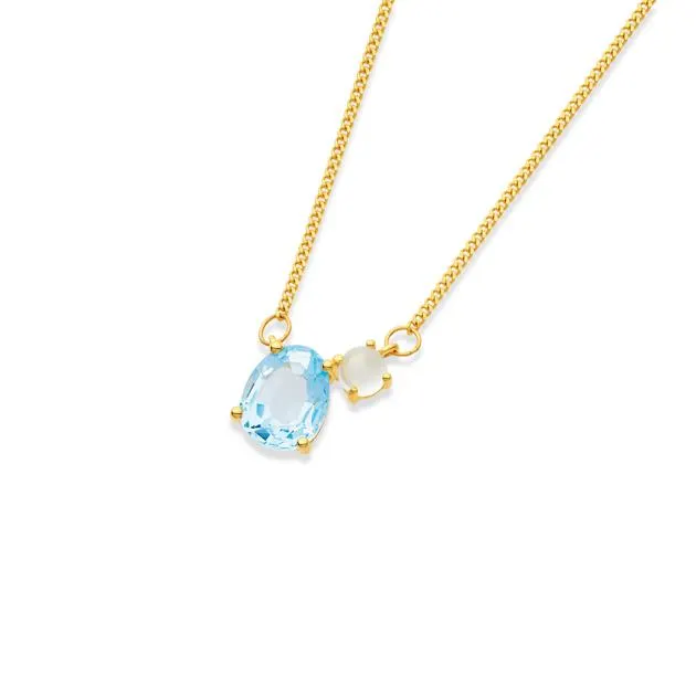 Eliza Jewel 9ct, Blue Topaz & Chalcedony Necklet