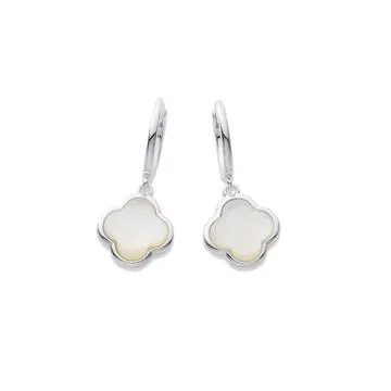 Sterling Silver Mother of Pearl Clover Huggies