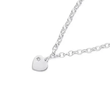 Sterling Silver 19cm Oval Belcher Bracelet With Diamond Accent